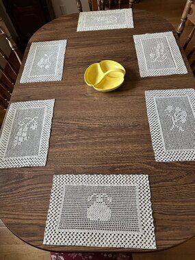 Set of 6 Vintage Hand Crocheted Placemats with Fruit Design